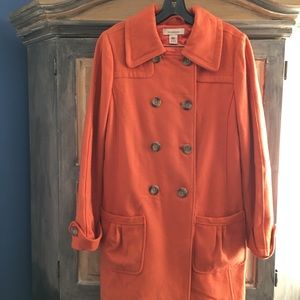 Sundance Catalog Orange Wool Pea Coat Size Small